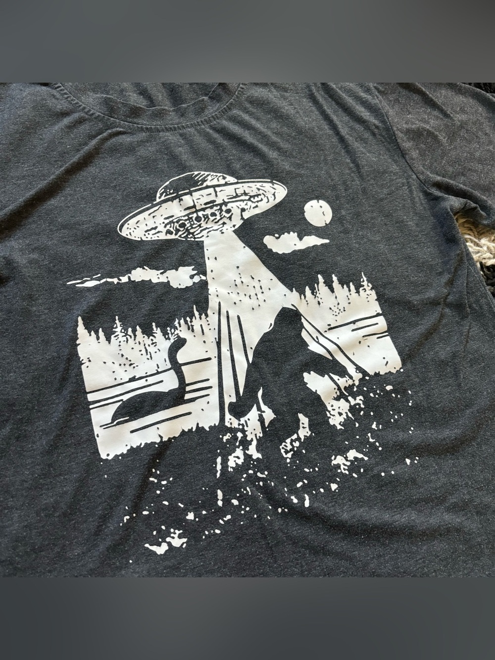 Streetwear Cryptid Graphic Bigfoot Alien UFO Loch Ness Monster Grey White Tshirt